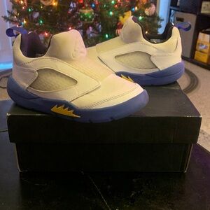 Jordan Kids Sneakers in White and Blue with Yellow Accents